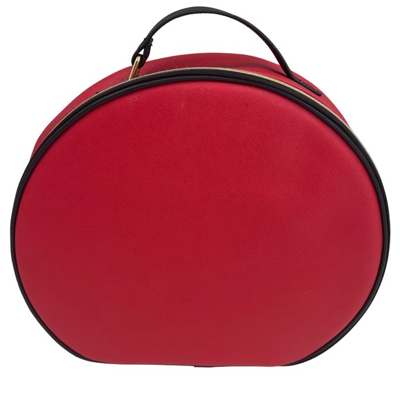 Elizabeth Arden Handbags - Red Round Train Case Vanity Bag Coquette Travel‎ Cosmetic Organizer
